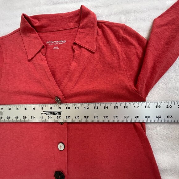 Soft Surroundings Womens Red Button-Front 3/4 Sleeve Swing Tunic Top XS Artsy - Picture 6 of 7